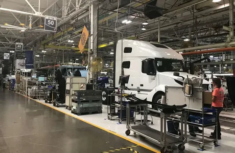 Video production truck setup inside industrial facility in portland